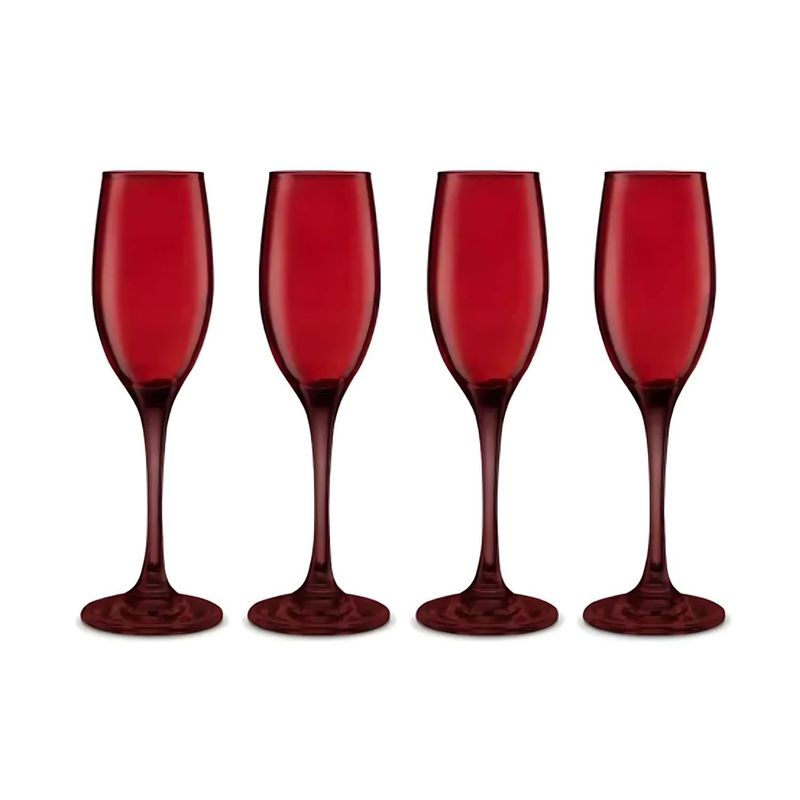 ALLEGRA - Set 4 Copas Flute Champagne Rojas 180 Ml Navideñas Allegra