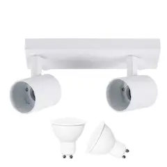 WANT - FOCO APLIQUE PORTA DOBLE GU10 BLANCO + AMPOLLETAS 7W LUZ CALIDA
