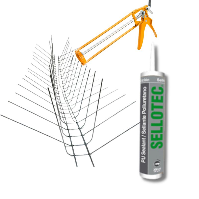 GENERICO - Kit Antipalomas: 10 Pinchos Galv + Adhesivo + Calafatera