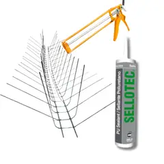 GENERICO - Kit Antipalomas: 10 Pinchos Galv + Adhesivo + Calafatera