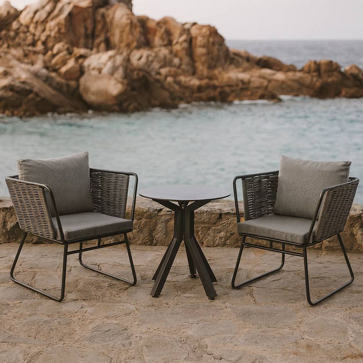 WHITE MARKET - Set de 2 sitiales y una mesa lateral para terraza