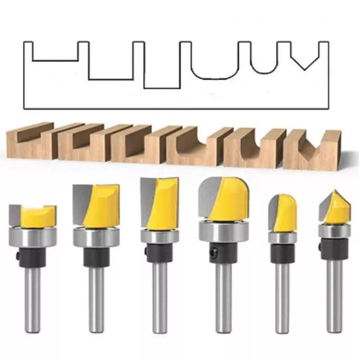 GENERICO - Fresa Madera Copiadora Canal Toma ¼ 6pcs