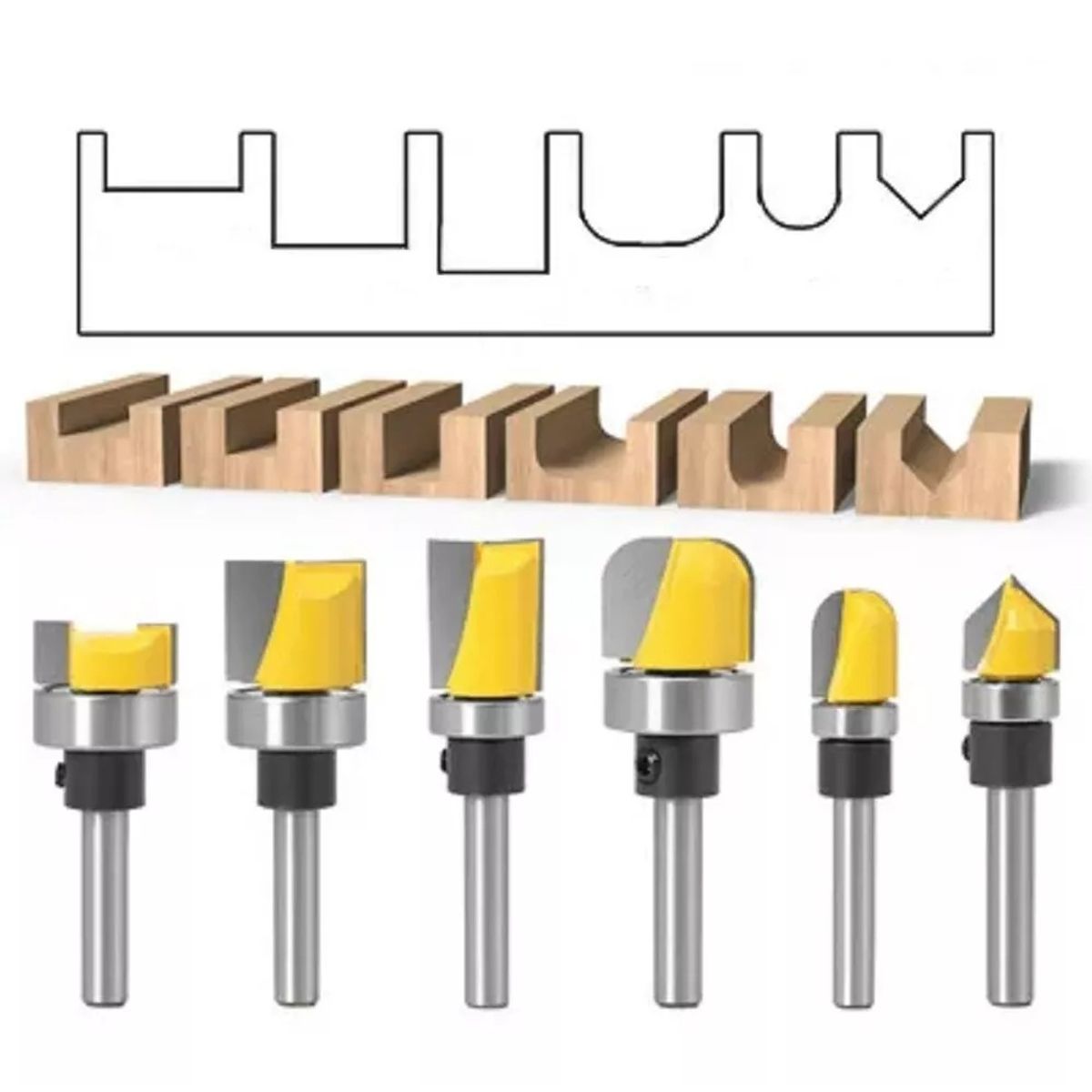 GENERICO - Fresa Madera Copiadora Canal Toma ¼ 6pcs