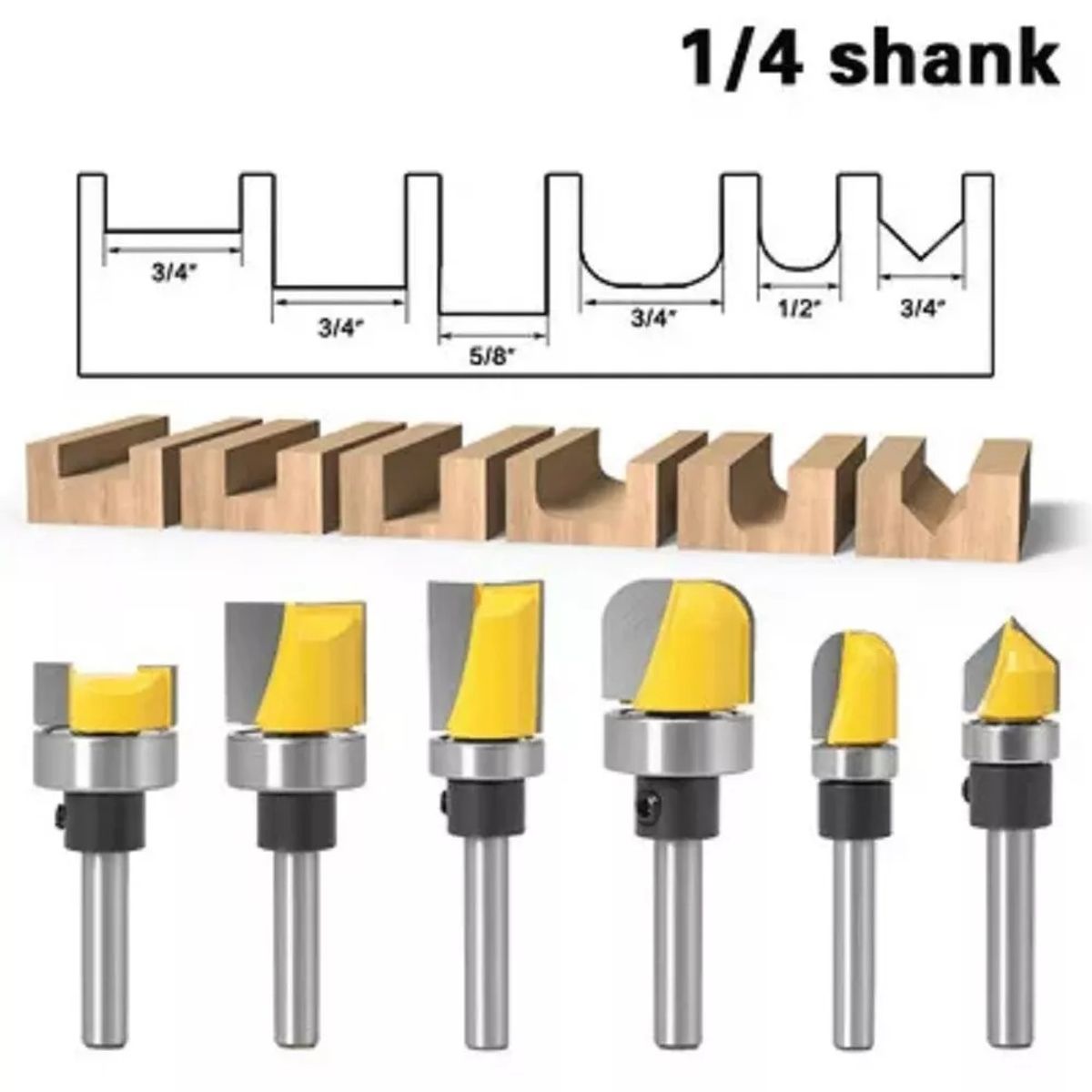 GENERICO - Fresa Madera Copiadora Canal Toma ¼ 6pcs