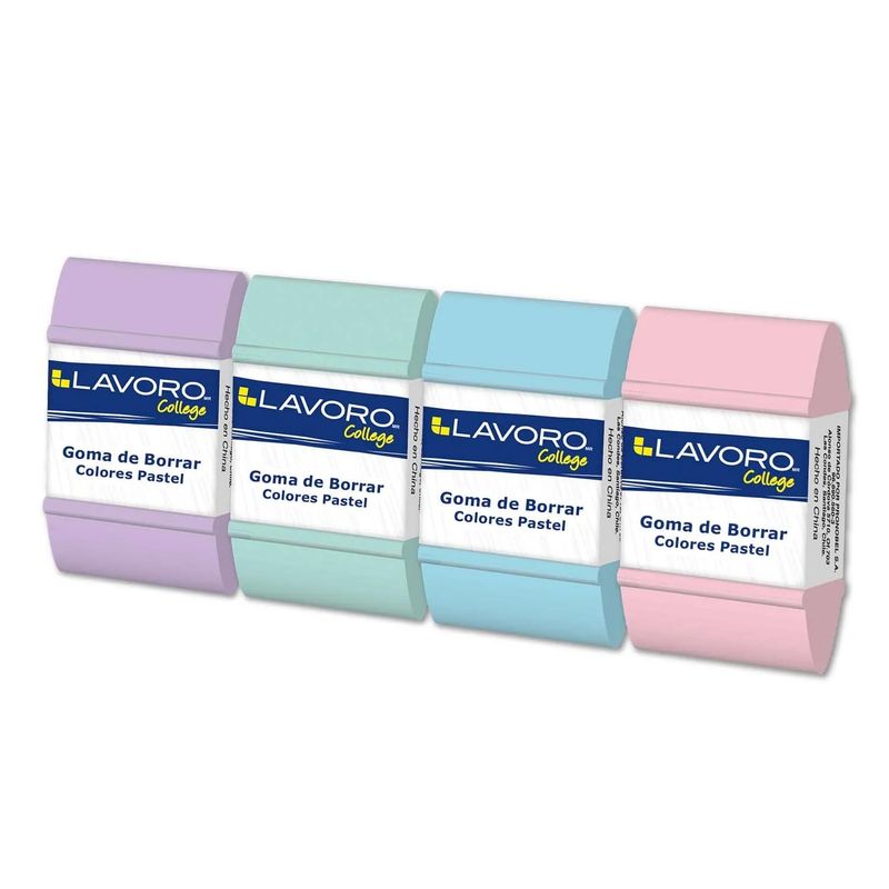 LAVORO - Pack 4 Gomas de borrar plástica mediana Pastel
