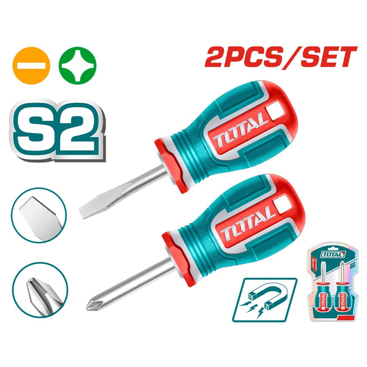 TOTAL - Juegos de Destornilladores S2 Mango Redondo Industrial 2 Piezas Super Total
