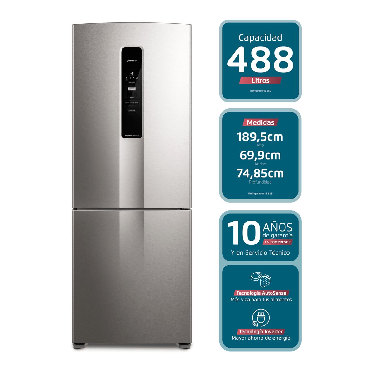 FENSA - Refrigerador Fensa 488L No Frost Bottom Freezer Inverter con AutoSense IB55S Inox