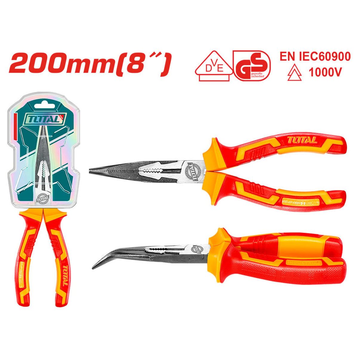 TOTAL - Alicate punta doblada aislado 8” 200mm Super Total