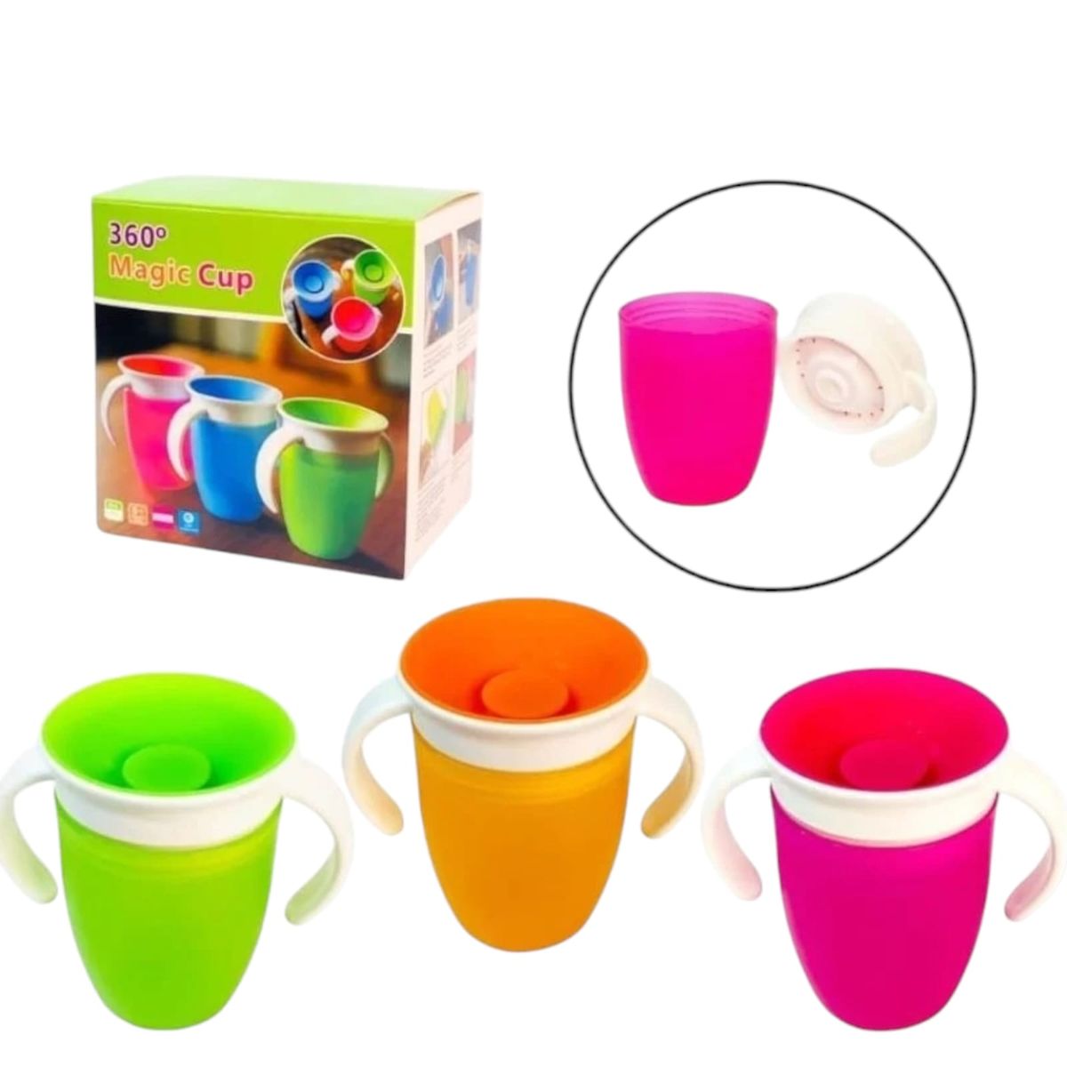 GENERICO - Vaso Taza 360 Entrenador Antiderrame Bebé FUSCIA