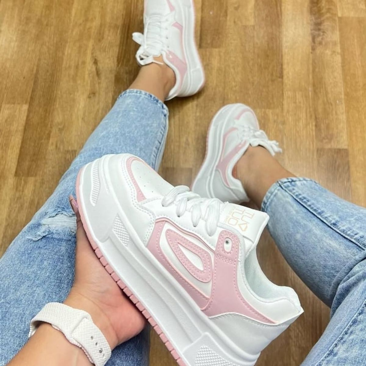 TUOTUO - Zapatillas Blancas y Rosa  Mujer M414