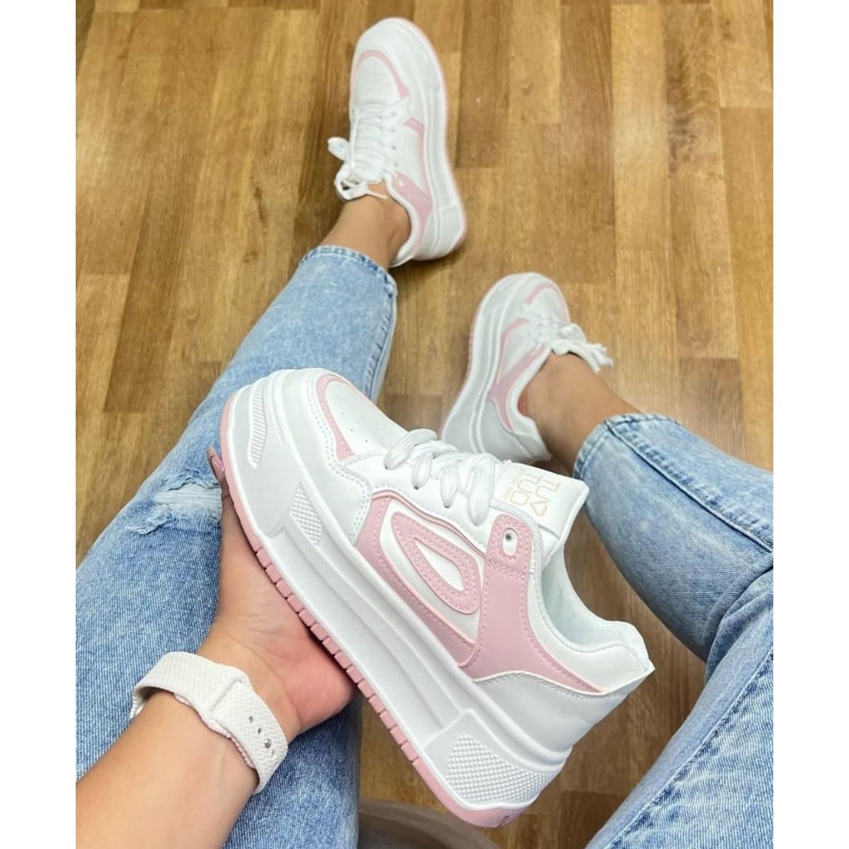 TUOTUO - Zapatillas Blancas y Rosa  Mujer M414