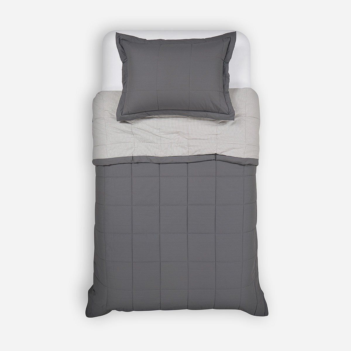 ROSEN - Cubrecama Algodón Stripes Grafito 1,5 Plazas