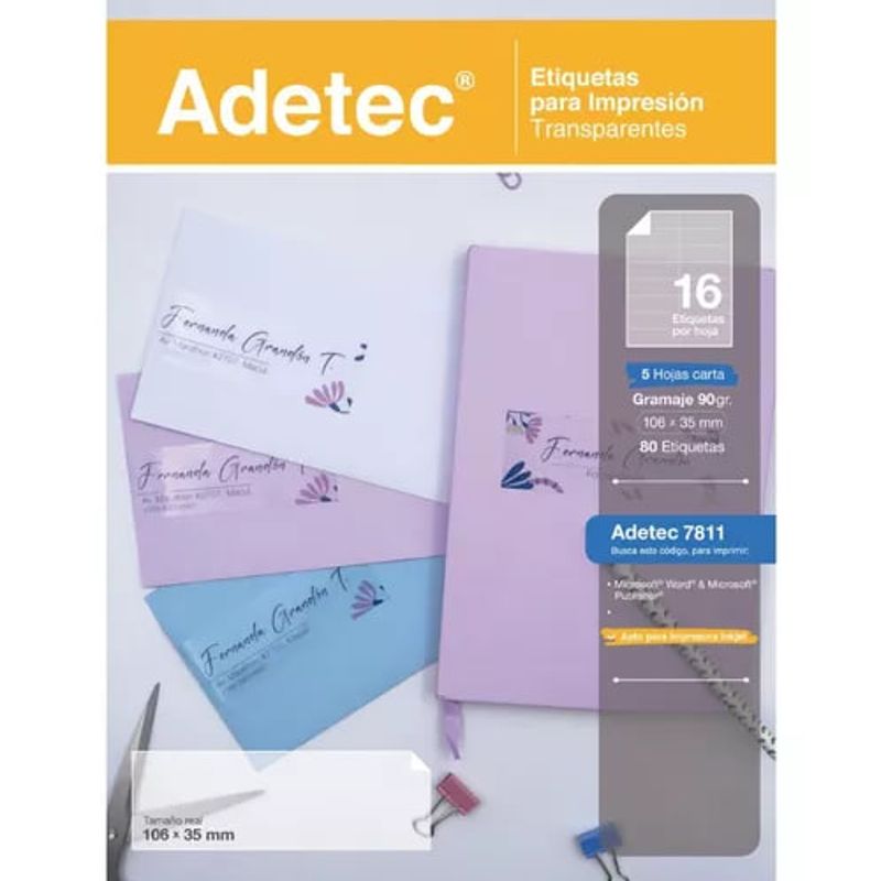 ADETEC - Etiqueta Adhesiva Transparente 106x35 mm