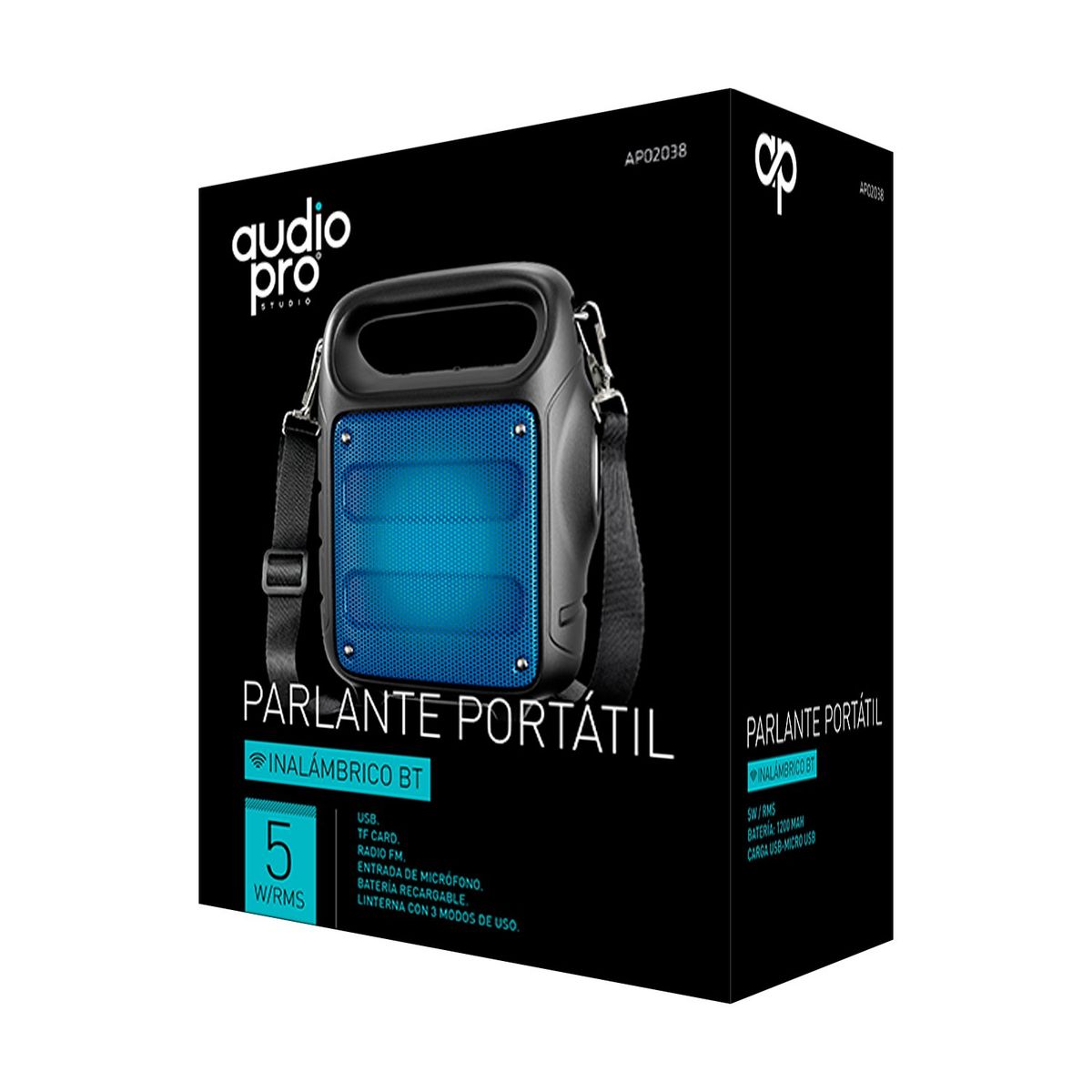 AUDIOPRO - Parlante Bluetooth Con Iluminación Azul 5w Rms Portátil - SC