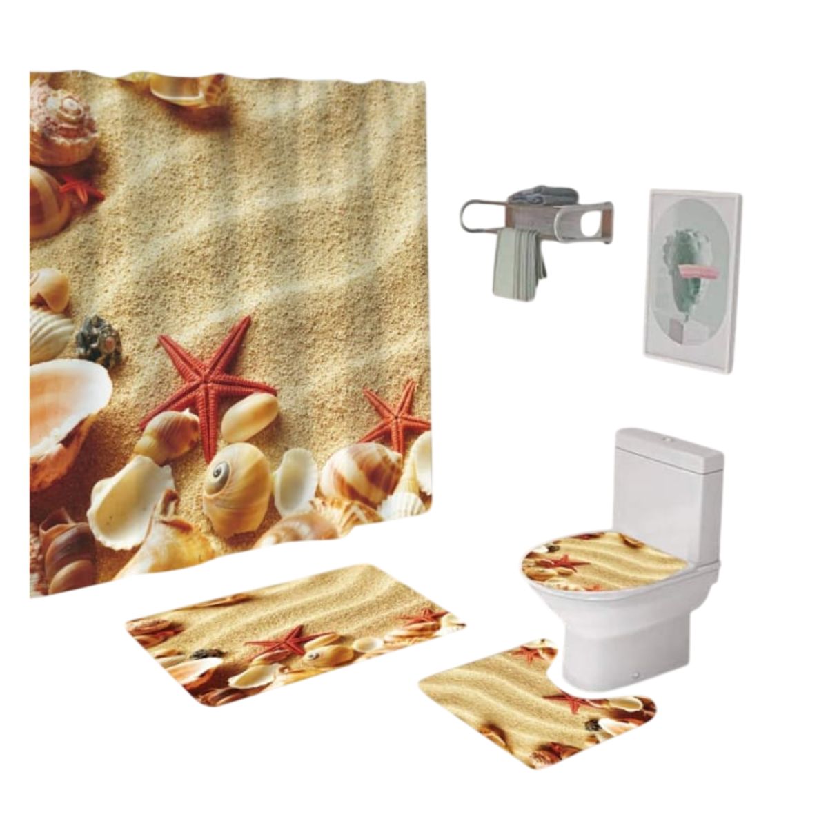 GENERICO - Juego De Cortina De Ducha Con Alfombras Antideslizante Set 4 Piezas