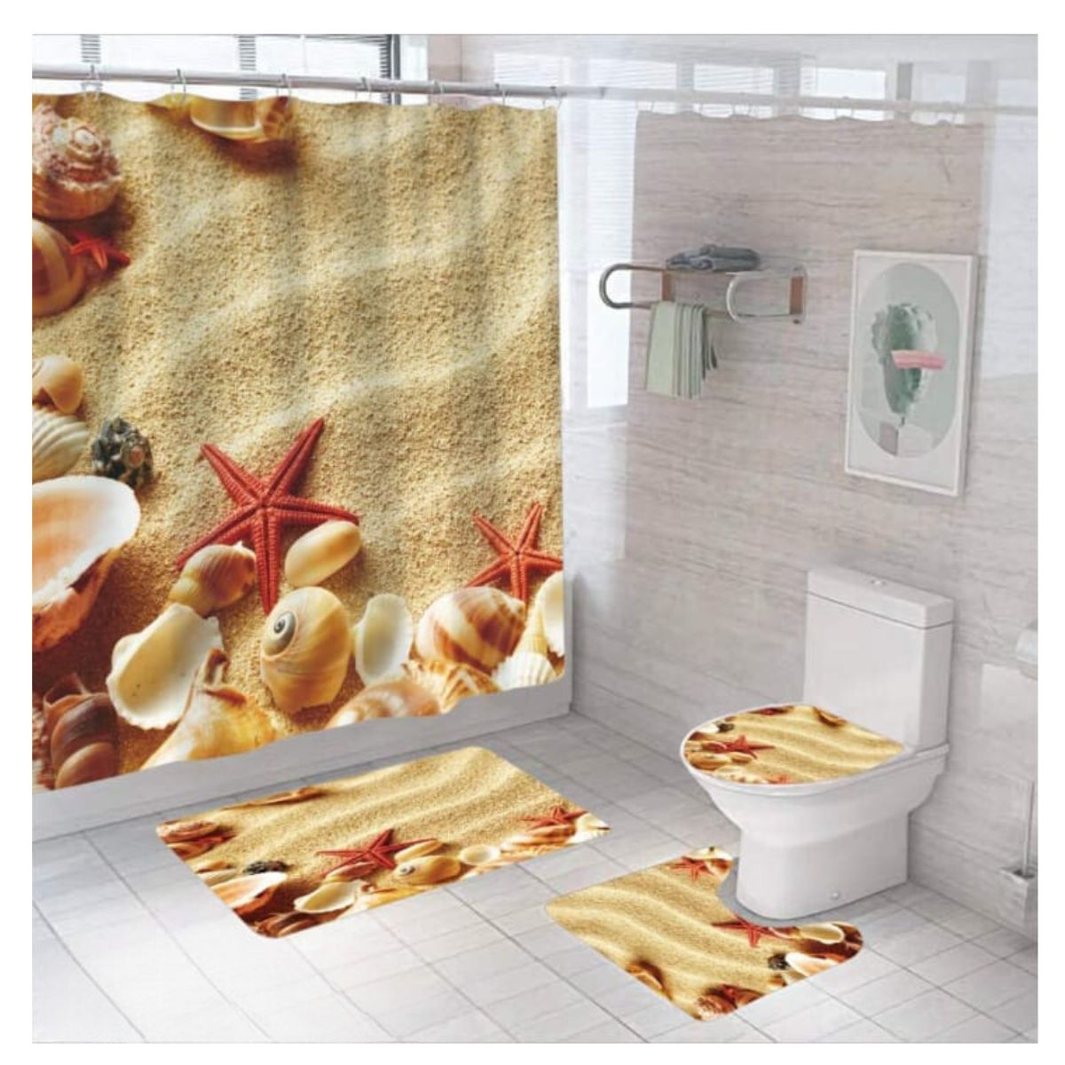 GENERICO - Juego De Cortina De Ducha Con Alfombras Antideslizante Set 4 Piezas
