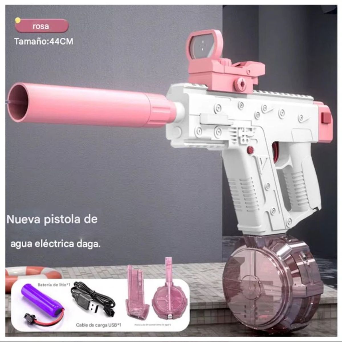 GENERICO - Pistola Lanza Agua Eléctrica Uzi Rosado Juguete Verano