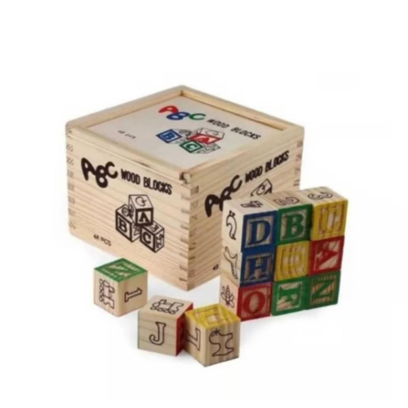 GENERICO - Cubo De Madera 48 Piezas Juguete Didáctico Letras Y Numero