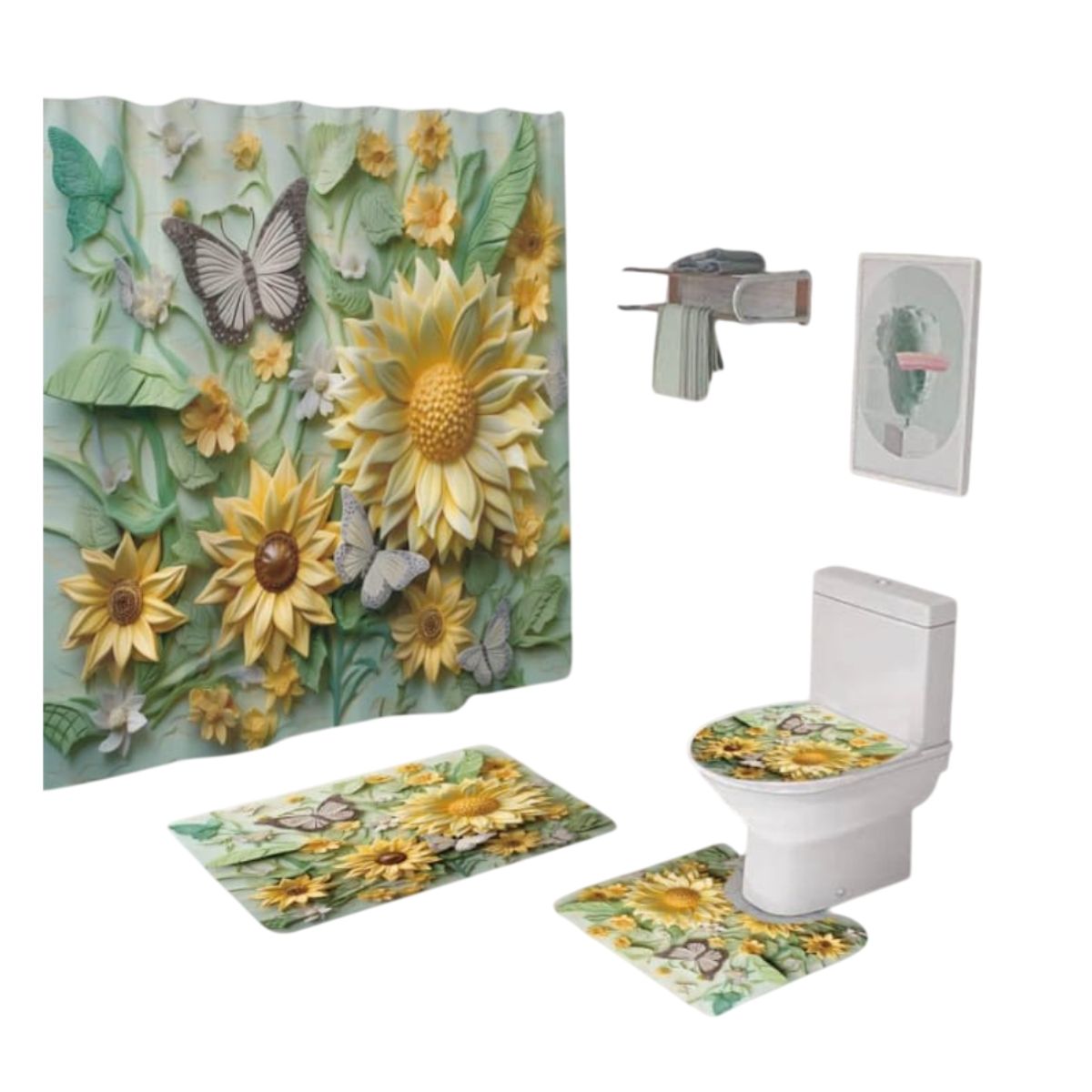 GENERICO - Juego De Cortina De Ducha Con Alfombras Antideslizante Set 4 Piezas