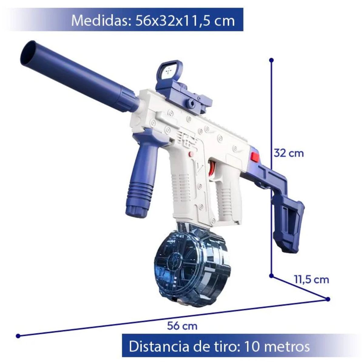 GENERICO - Pistola Lanza Agua Eléctrica Uzi Azul Juguete Verano