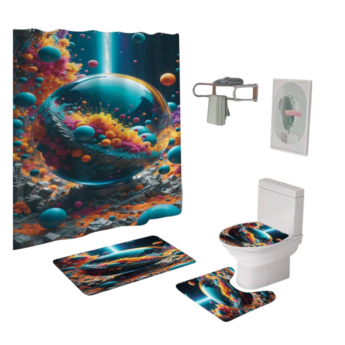 GENERICO - Juego De Cortina De Ducha Con Alfombras Antideslizante Set 4 Piezas