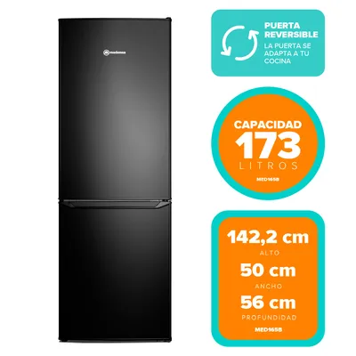 Imagen 2 del producto Refrigerador 173L Frío Directo Bottom Freezer Puerta Reversible MED165B Negro