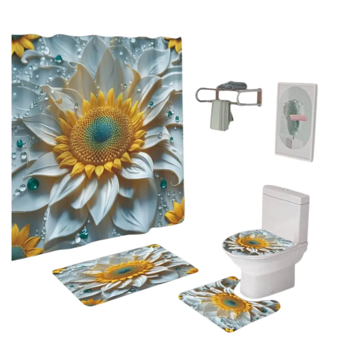 GENERICO - Juego De Cortina De Ducha Con Alfombras Antideslizante Set 4 Piezas