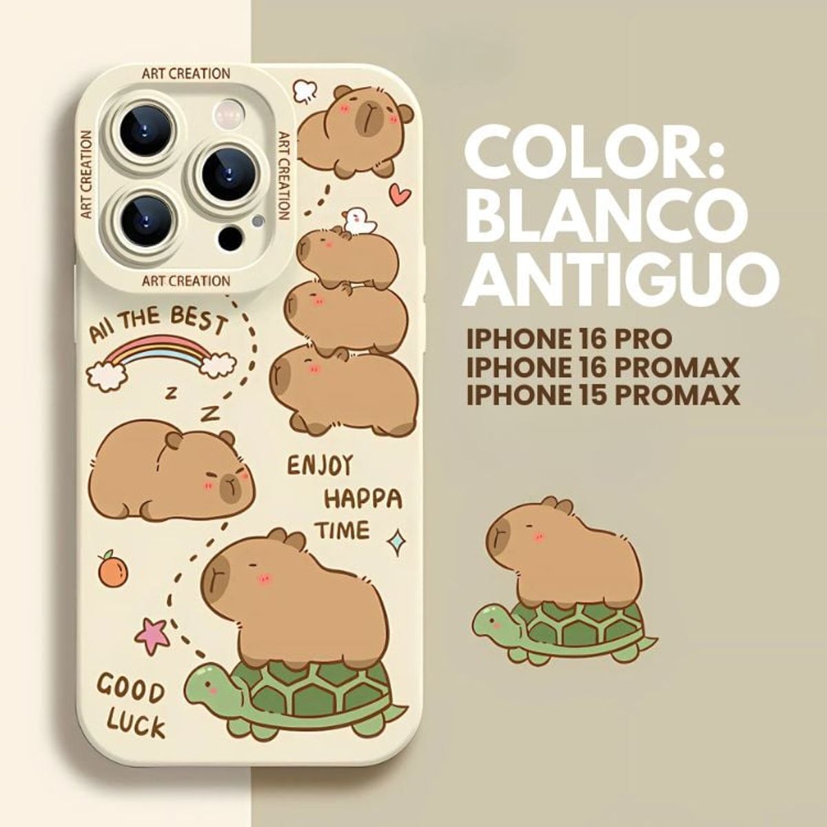 CRUSEC - Carcasa Funda Silicona iPhone 15 Pro Max Capibara Antigolpes - Blanco