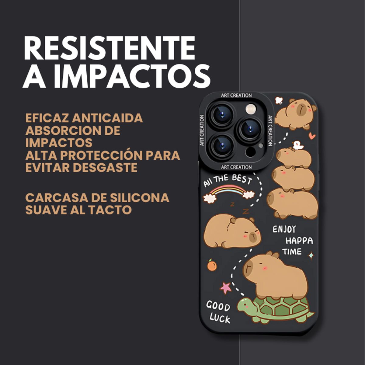 CRUSEC - Carcasa Funda Silicona iPhone 15 Pro Max Capibara Antigolpes - Negro