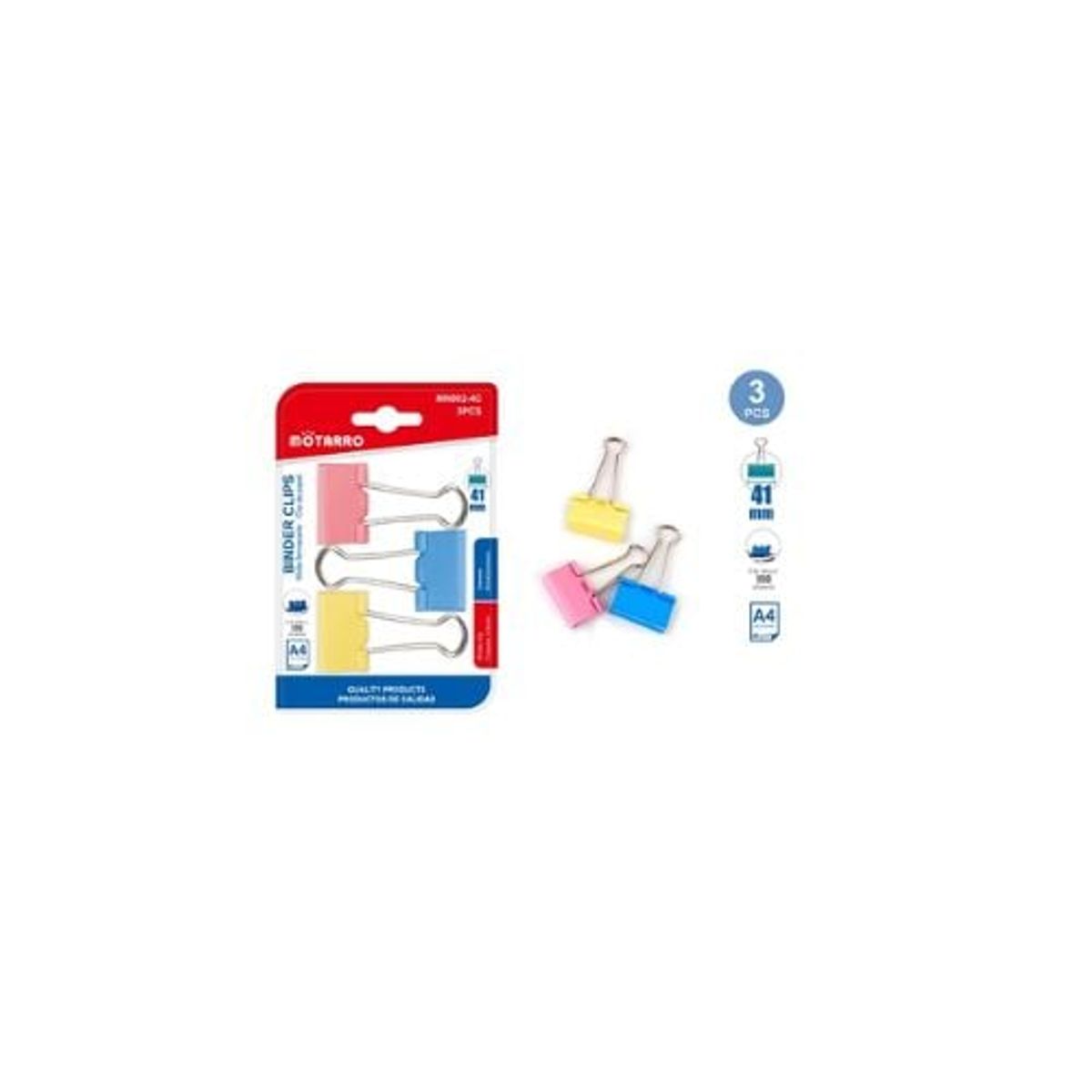 GENERICO - Clip De Papel Colores 41 Mm 3 Pcs