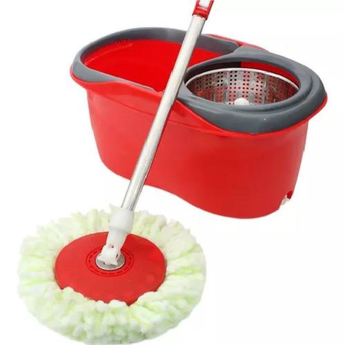 GENERICO - Mopa giratorio trapeador Spin 360° con balde centrifuga rojo