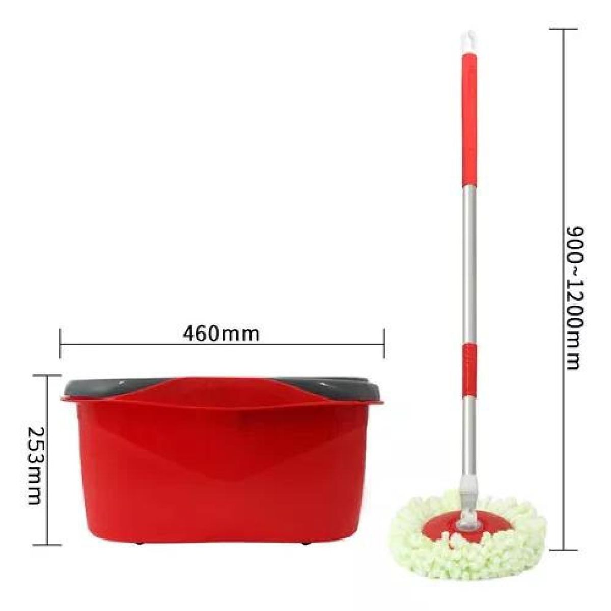 GENERICO - Mopa giratorio trapeador Spin 360° con balde centrifuga rojo