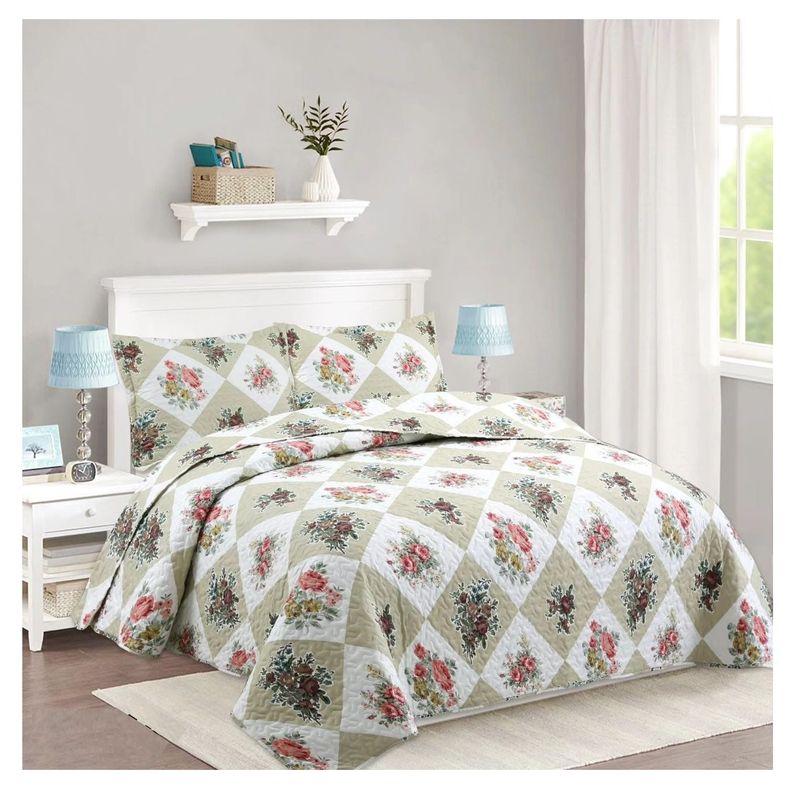 COMPRAPO - Cubrecama Quilt Liviano 2 Plazas Patch Roses + 2 Fundas 50x70 Cm
