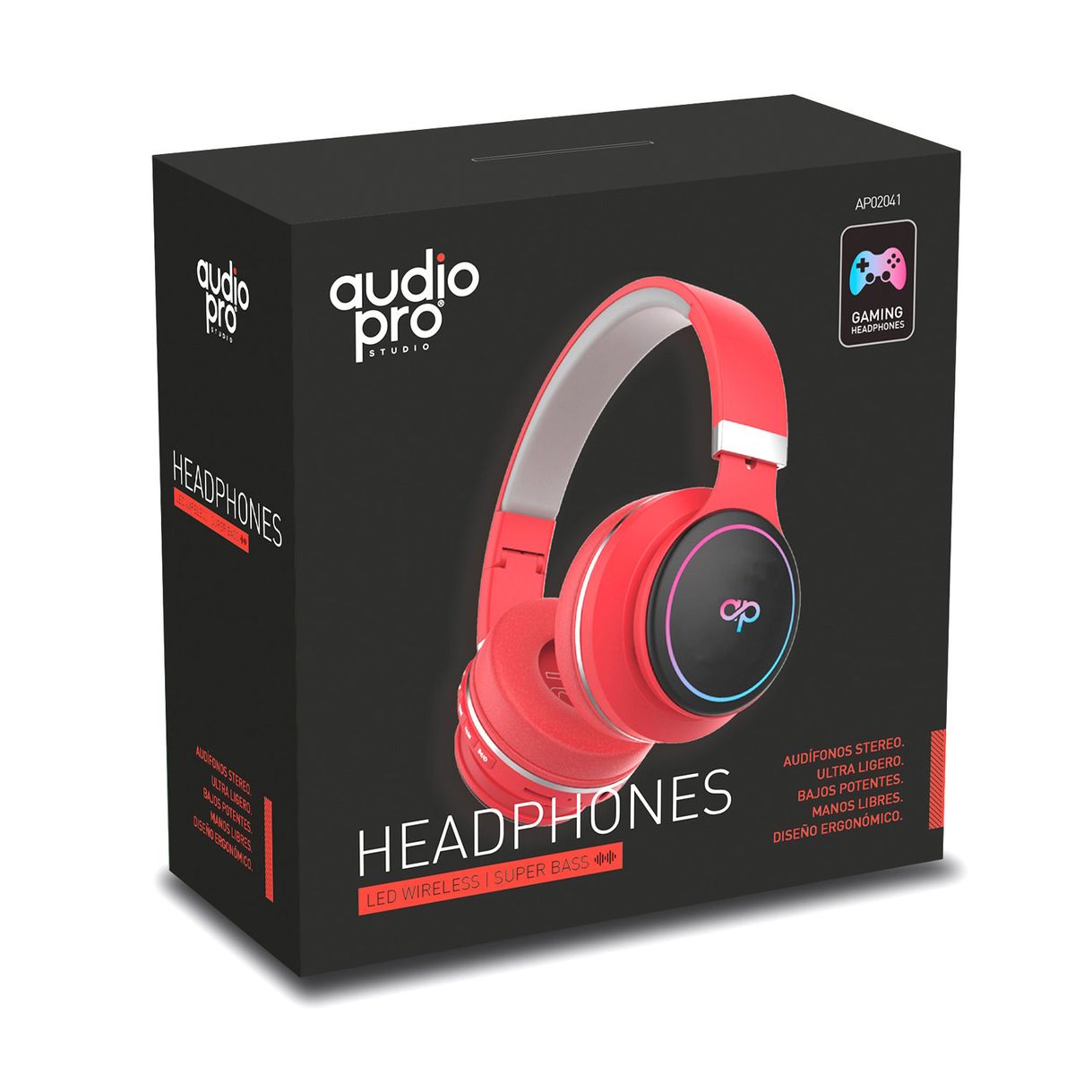 AUDIOPRO - Audífonos Gamer Bluetooh Iluminación Rgb Rojo - SC