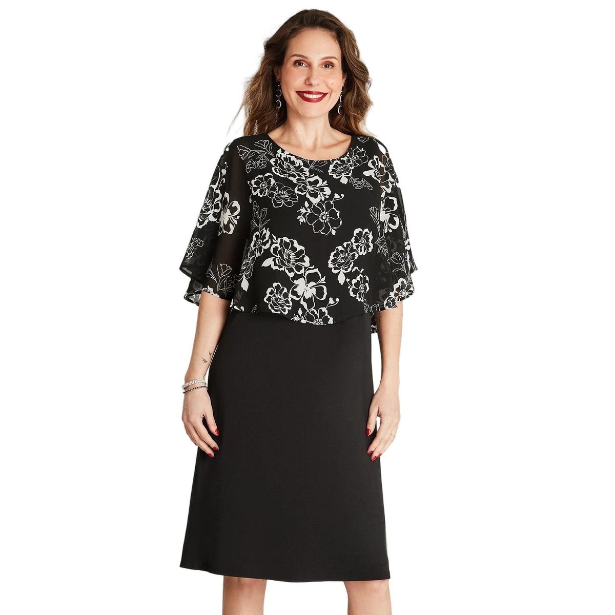 LORENZO DI PONTTI - Vestido Negro Cuello Redondo Con Tapado