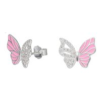 Aros Mariposa Plata Fina Rosa Con Microcircones Regalo Mujer