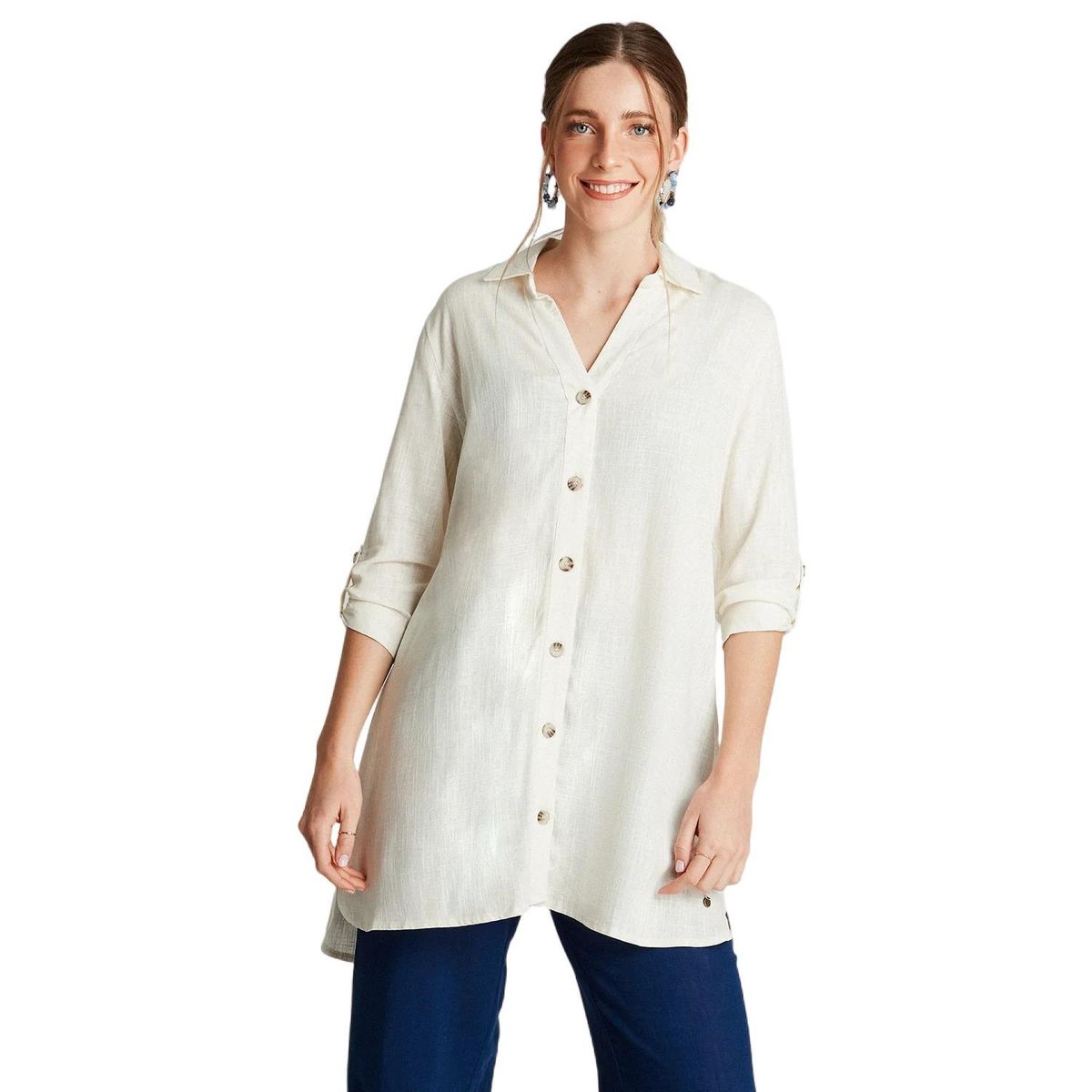 CURVI - Blusa Arena Manga 3/4 Cuello Camisero