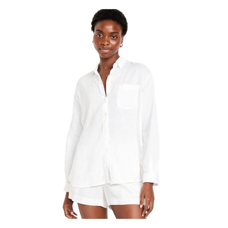 OLD NAVY - Camisa De Lino Boyfriend Mujer Blanco
