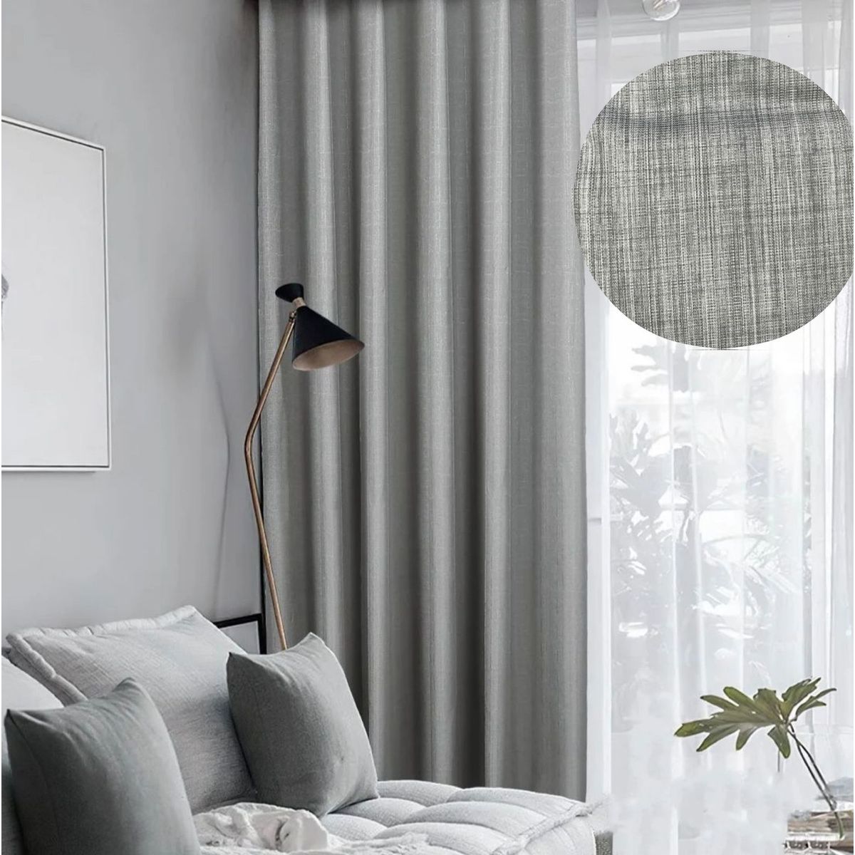 GENERICO - Set Cortinas  2 Paños engomadas Texturizada 140X220 GRIS
