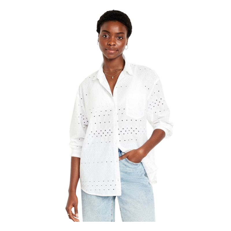 OLD NAVY - Camisa Boyfriend Con Ojales Mujer Blanco