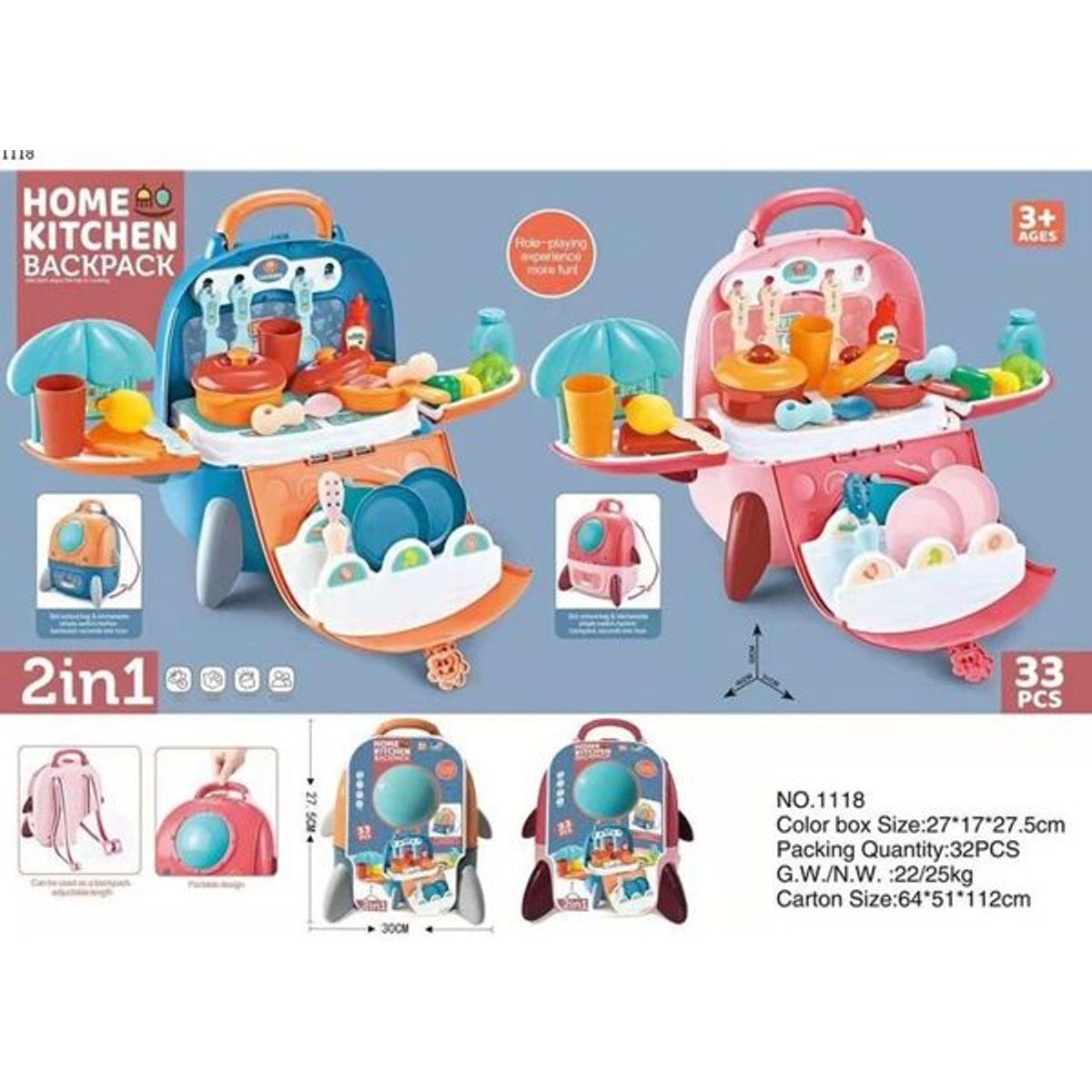 GENERICO - Set Juguete De Cocina Con 33Utensilios Para Niños celeste