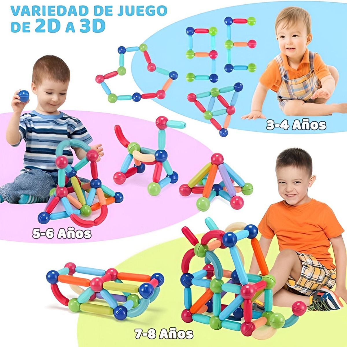GENERICO - 68Pcs Juguetes Magnéticos Apilamiento Varillas Ladrillos