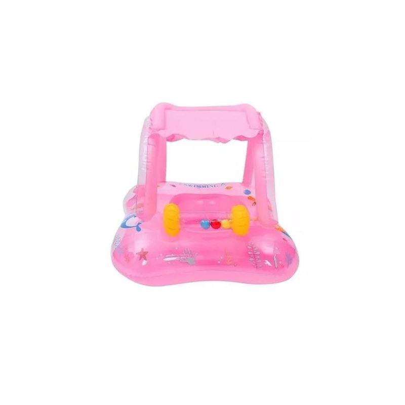 GENERICO - Flotador inflable niños con techo bebés piscina verano rosado