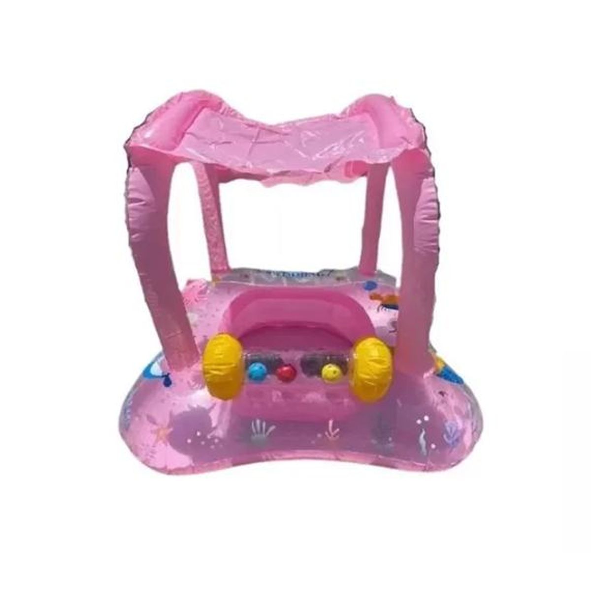 GENERICO - Flotador inflable niños con techo bebé piscina verano rosado