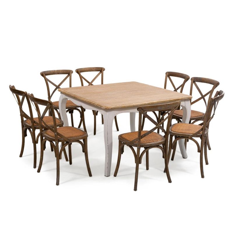 SPAZZIO - Comedor mesa Vittoria cuadrada blanca 120x120x75 cm + 8 sillas Retro albayalde