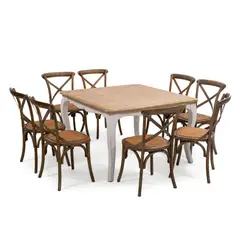 SPAZZIO - Comedor mesa Vittoria cuadrada blanca 120x120x75 cm + 8 sillas Retro albayalde