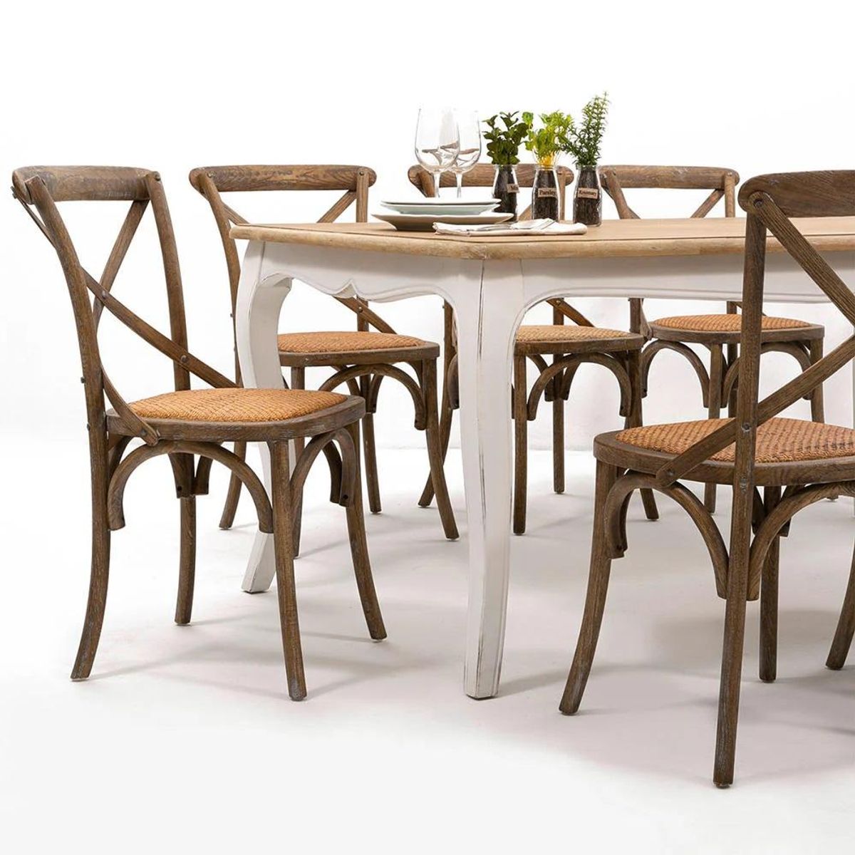 SPAZZIO - Comedor mesa Vittoria cuadrada blanca 120x120x75 cm + 8 sillas Retro albayalde