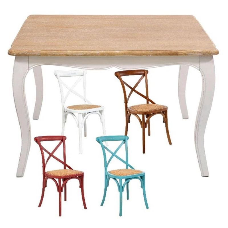SPAZZIO - Comedor mesa Vittoria cuadrada blanca 120x120x75 cm + 8 sillas Retro colores