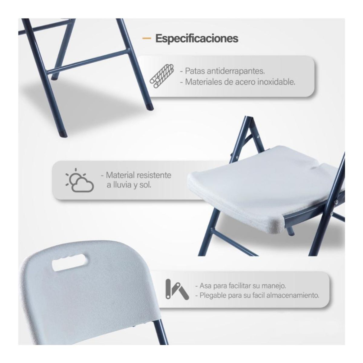CELTA - Silla plegable plástica Blanca 180 kg set x2 unidades Terraza Eventos Cumpleaños