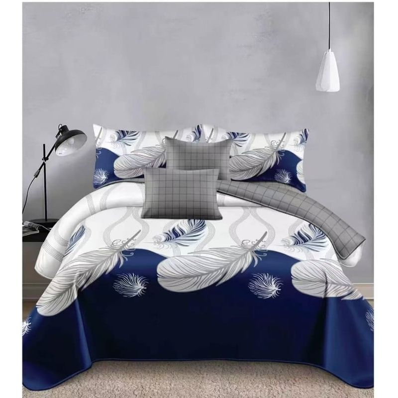 ANGELES DEL HOGAR - Juego Sabanas Plaza y Media + funda de Almohada Plumas Azul Blanco